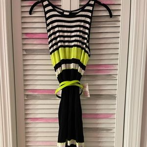 NWT Venus striped lime green black dress white